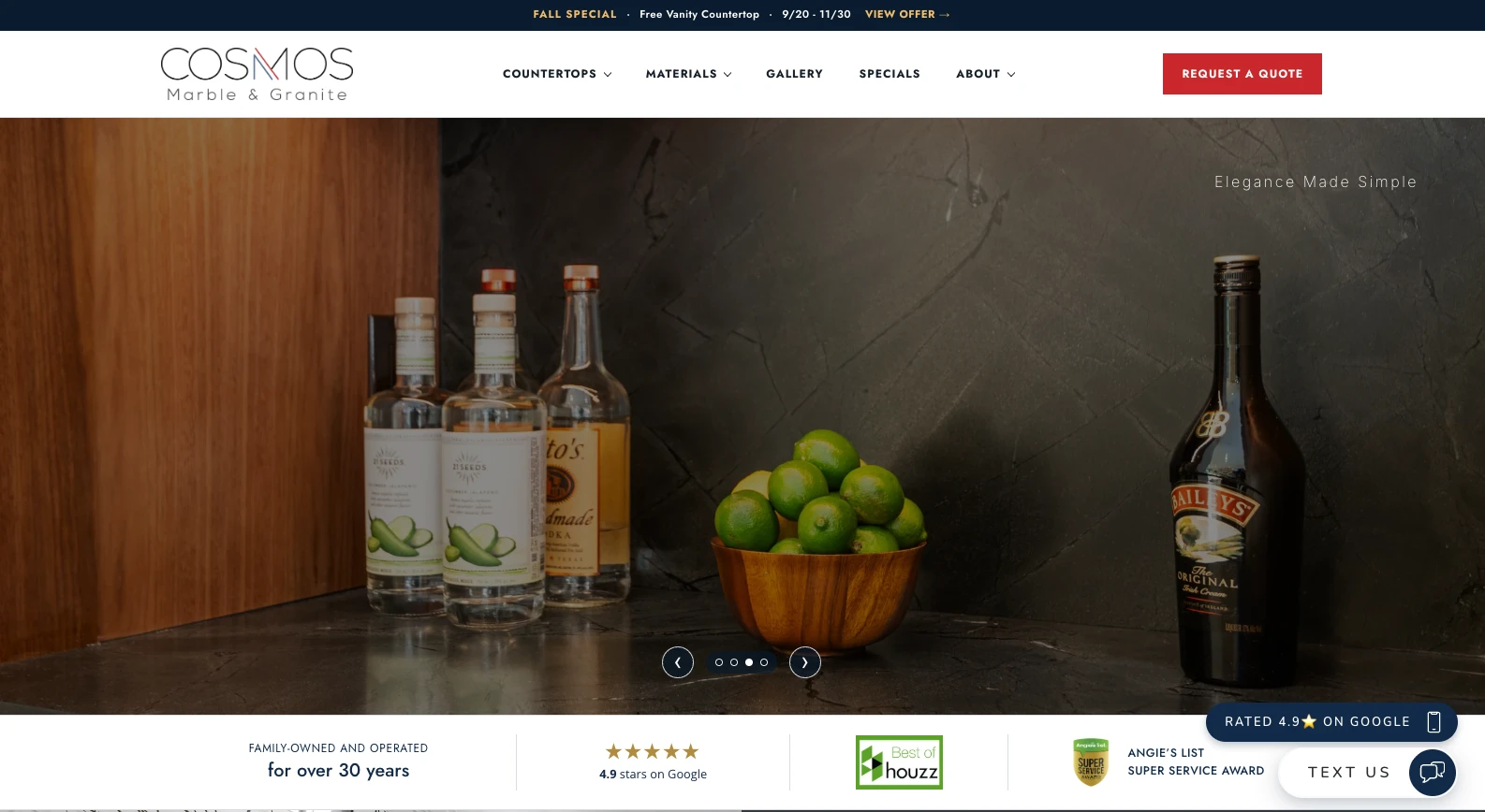 Screenshot of the Cosmos Marble and Granite website