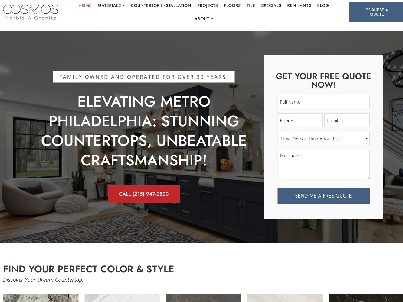 Cosmos Marble & Granite homepage before the website redesign SEO service