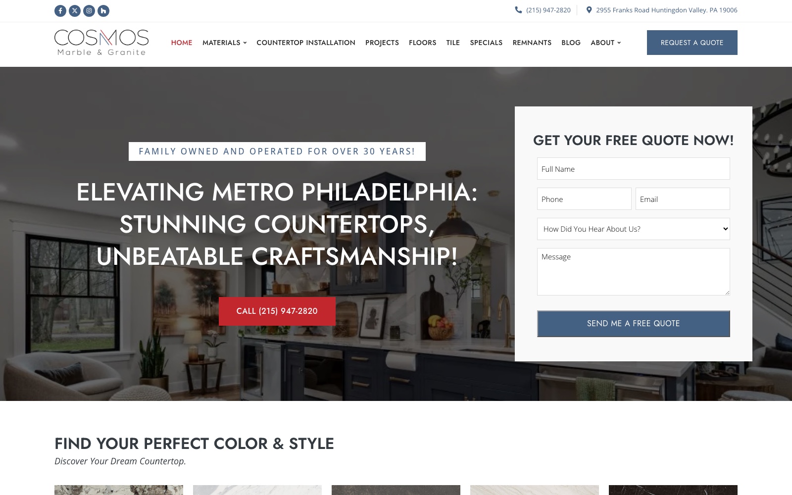 Homepage of the Cosmos Marble and Granite website
