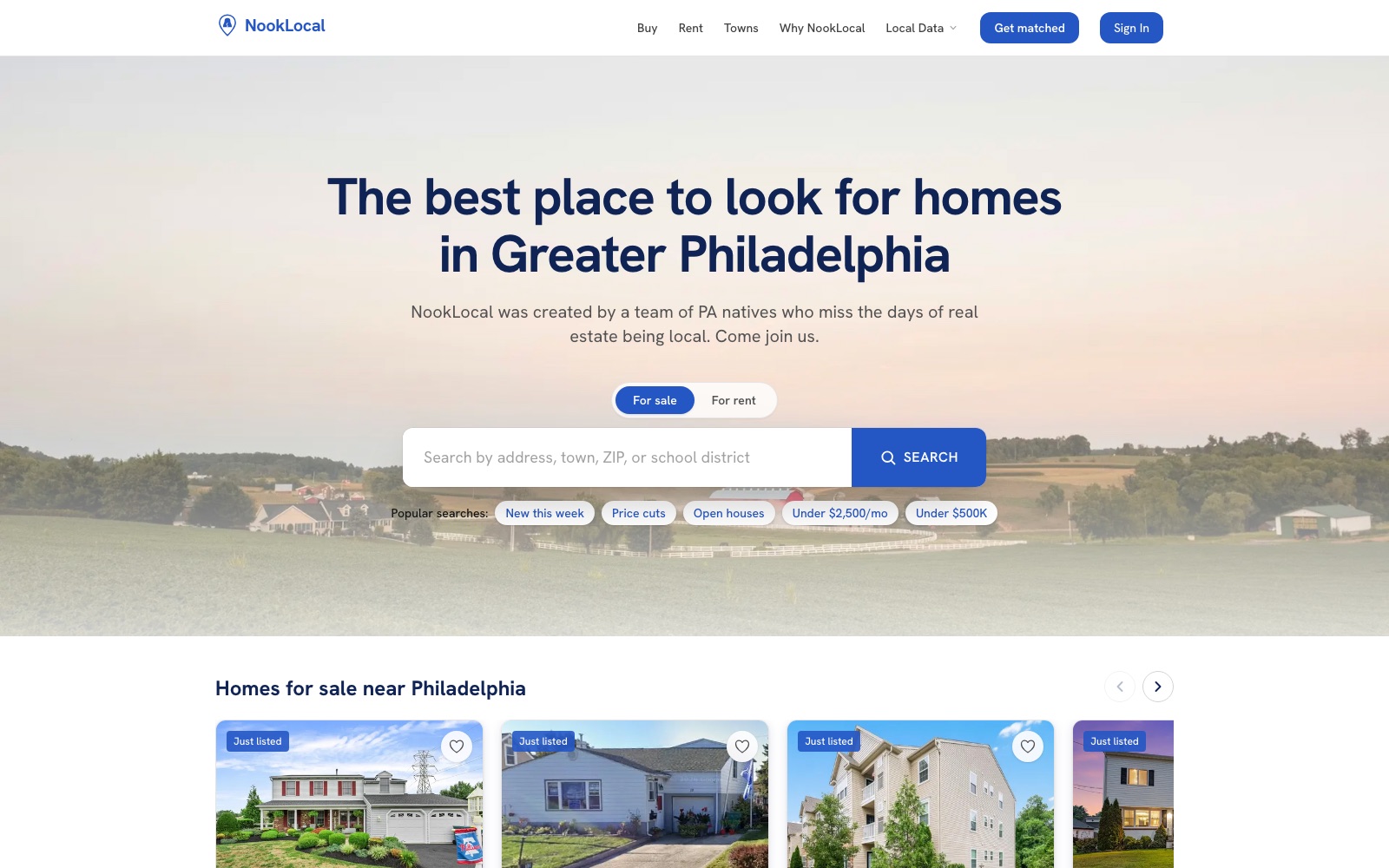Homepage of the NookLocal website